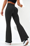 PACK265531-P2-1, Black Ribbed Cross Waistband Butt Lift Yoga Flared Leggings