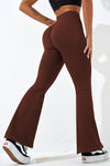 PACK265531-P1017-1, Coffee Ribbed Cross Waistband Butt Lift Yoga Flared Leggings