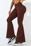 PACK265531-P1017-1, Coffee Ribbed Cross Waistband Butt Lift Yoga Flared Leggings