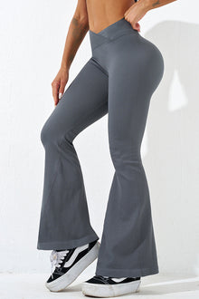  PACK265531-P3011-1, Medium Grey Ribbed Cross Waistband Butt Lift Yoga Flared Leggings