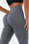 PACK265531-P3011-1, Medium Grey Ribbed Cross Waistband Butt Lift Yoga Flared Leggings