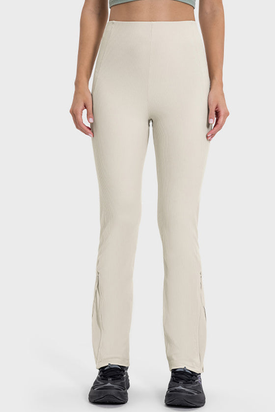 PACK265530-P1-1, White High Waist Ribbed Zipped Flare Leg Sports Pants
