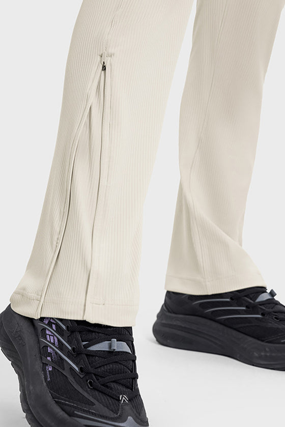 PACK265530-P1-1, White High Waist Ribbed Zipped Flare Leg Sports Pants