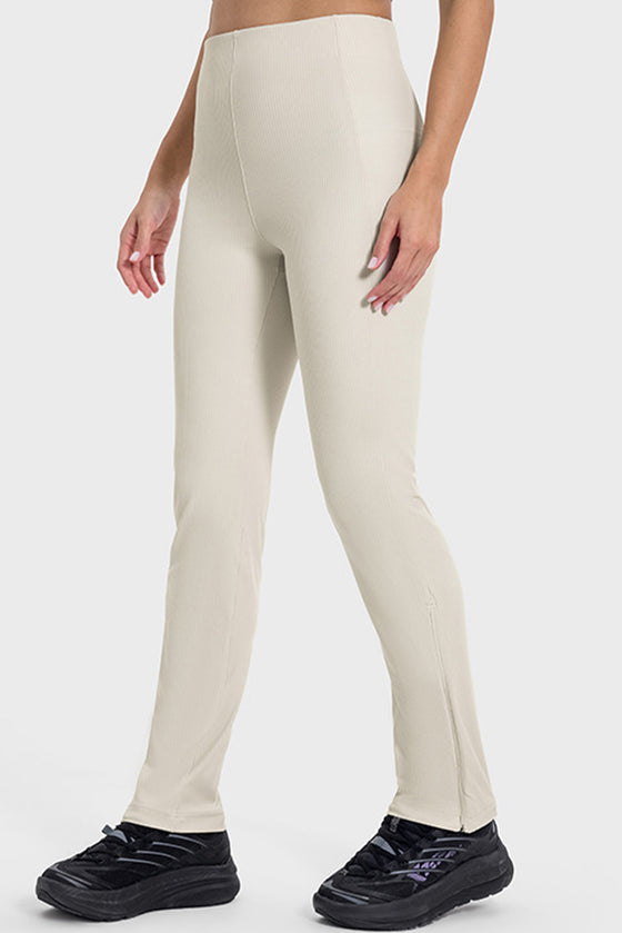 PACK265530-P1-1, White High Waist Ribbed Zipped Flare Leg Sports Pants