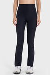 PACK265530-P2-1, Black High Waist Ribbed Zipped Flare Leg Sports Pants