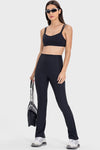 PACK265530-P2-1, Black High Waist Ribbed Zipped Flare Leg Sports Pants