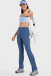 PACK265530-P905-1, Sail Blue High Waist Ribbed Zipped Flare Leg Sports Pants