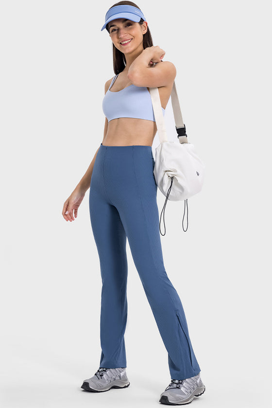 PACK265530-P905-1, Sail Blue High Waist Ribbed Zipped Flare Leg Sports Pants