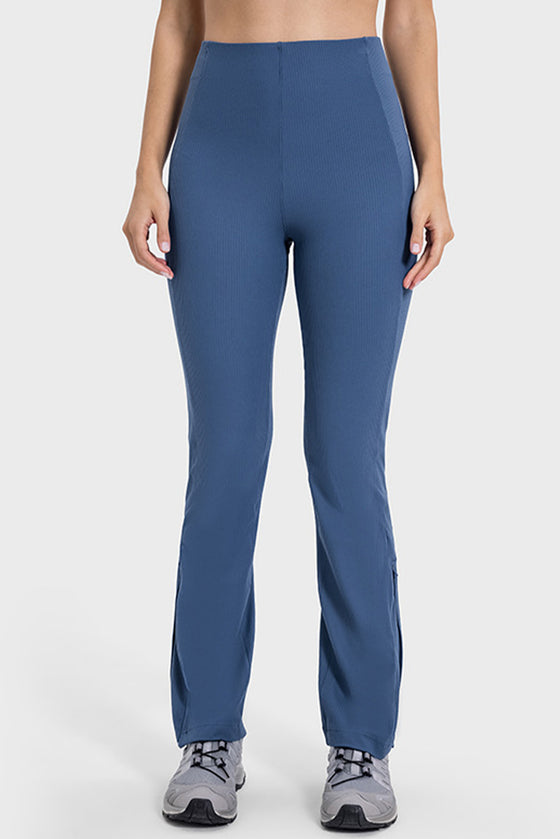 PACK265530-P905-1, Sail Blue High Waist Ribbed Zipped Flare Leg Sports Pants