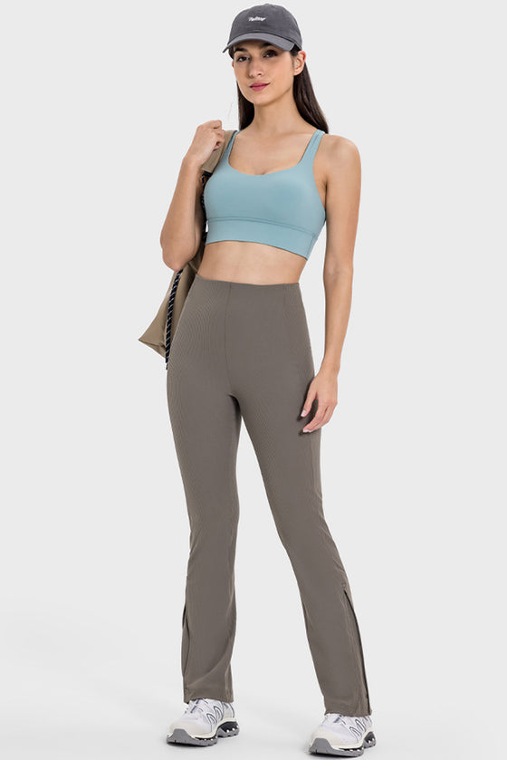 PACK265530-P5011-1, Philippine Gray High Waist Ribbed Zipped Flare Leg Sports Pants