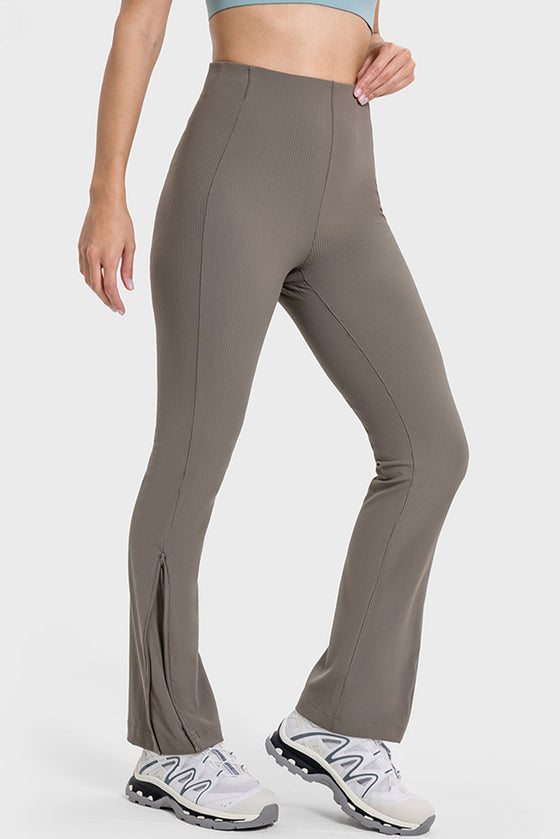 PACK265530-P5011-1, Philippine Gray High Waist Ribbed Zipped Flare Leg Sports Pants