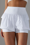 PACK265533-P1-1, White Double Layer High Waistband Mesh Active Shorts