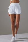 PACK265533-P1-1, White Double Layer High Waistband Mesh Active Shorts