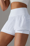PACK265533-P1-1, White Double Layer High Waistband Mesh Active Shorts