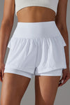 PACK265533-P1-1, White Double Layer High Waistband Mesh Active Shorts