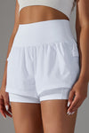 PACK265533-P1-1, White Double Layer High Waistband Mesh Active Shorts