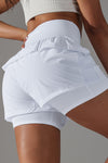 PACK265533-P1-1, White Double Layer High Waistband Mesh Active Shorts