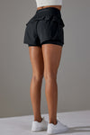 PACK265533-P2-1, Black Double Layer High Waistband Mesh Active Shorts