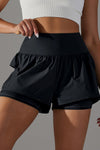 PACK265533-P2-1, Black Double Layer High Waistband Mesh Active Shorts