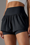 PACK265533-P2-1, Black Double Layer High Waistband Mesh Active Shorts