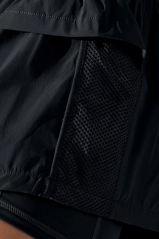 PACK265533-P2-1, Black Double Layer High Waistband Mesh Active Shorts