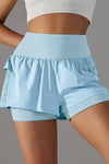 PACK265533-P4-1, Light Blue Double Layer High Waistband Mesh Active Shorts