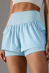 PACK265533-P4-1, Light Blue Double Layer High Waistband Mesh Active Shorts