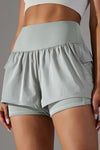 PACK265533-P1011-1, Light Grey Double Layer High Waistband Mesh Active Shorts
