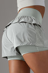 PACK265533-P1011-1, Light Grey Double Layer High Waistband Mesh Active Shorts