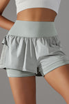 PACK265533-P1011-1, Light Grey Double Layer High Waistband Mesh Active Shorts