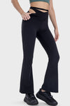 PACK265534-P2-1, Black Arched Cut out Waist Lace up Flared Active Pants