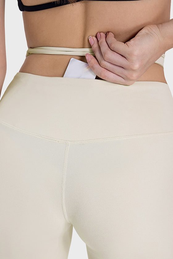 PACK265534-P101-1, White Arched Cut out Waist Lace up Flared Active Pants