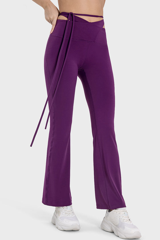 PACK265534-P508-1, Violet Arched Cut out Waist Lace up Flared Active Pants