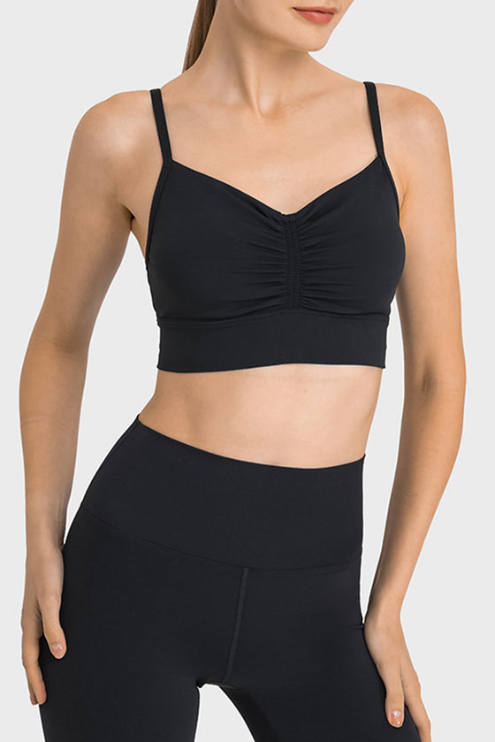 PACK264766-P2-1, Black Sexy Ruched Thin Straps Gym Bra