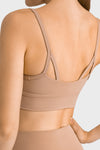 PACK264766-P4016-1, Light French Beige Sexy Ruched Thin Straps Gym Bra