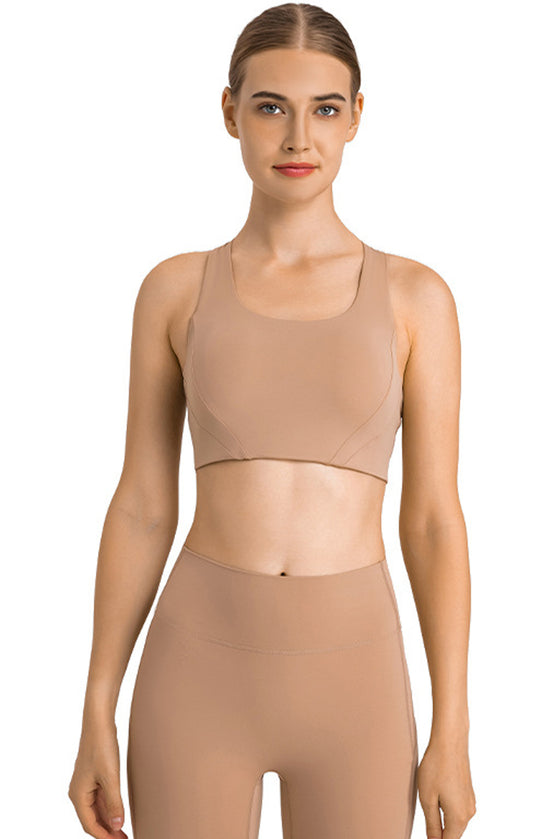 PACK264767-P4016-1, Light French Beige Stylish Cutout High Impact Support Yoga Bra