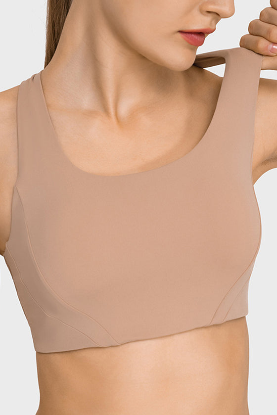 PACK264767-P4016-1, Light French Beige Stylish Cutout High Impact Support Yoga Bra