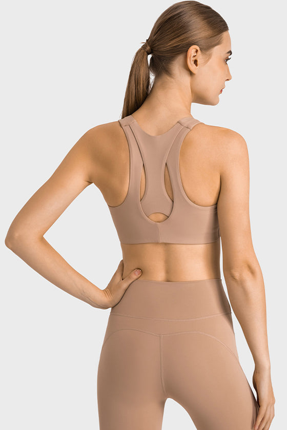 PACK264767-P4016-1, Light French Beige Stylish Cutout High Impact Support Yoga Bra