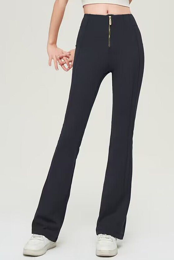 PACK265536-P2-1, Black Front Zipped Flare Leggings
