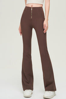  PACK265536-P1017-1, Coffee Front Zipped Flare Leggings