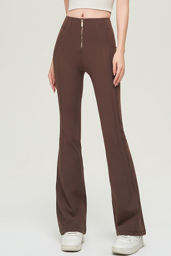 PACK265536-P1017-1, Coffee Front Zipped Flare Leggings
