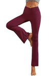 PACK265539-P503-1, Burgundy V Crossover High Waist Workout Flare Leggings