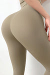 PACK265540-P5016-1, Pale Khaki Crossed High Waist Flare Yoga Pants