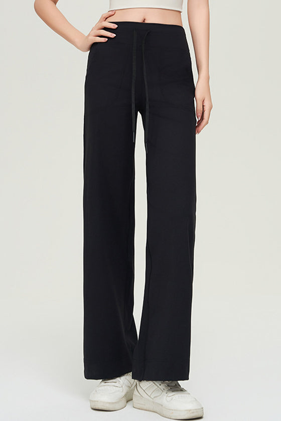 PACK265538-P2-1, Black Drawstring Stitching Pockets Loose Sweatpants