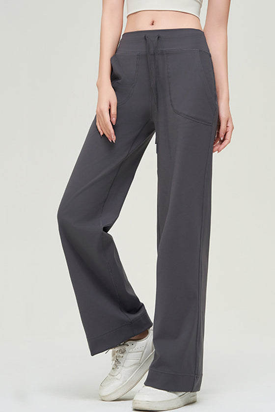 PACK265538-P4011-1, Carbon Grey Drawstring Stitching Pockets Loose Sweatpants