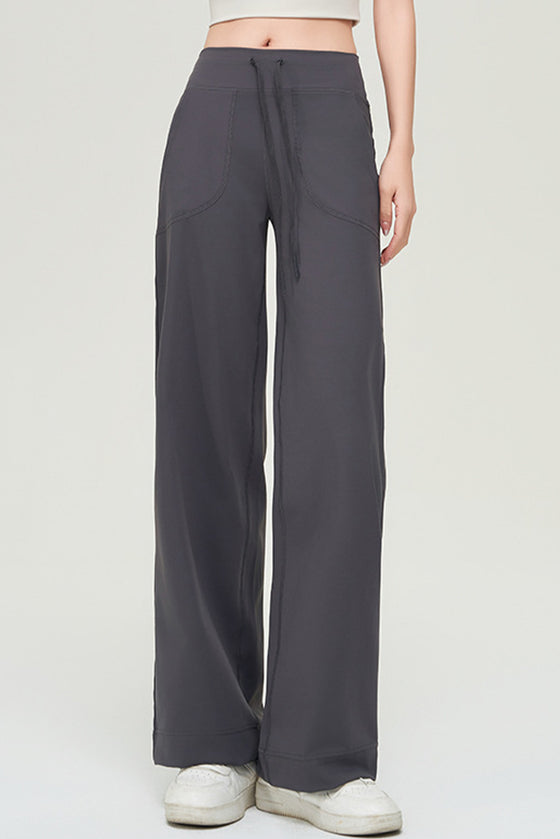 PACK265538-P4011-1, Carbon Grey Drawstring Stitching Pockets Loose Sweatpants