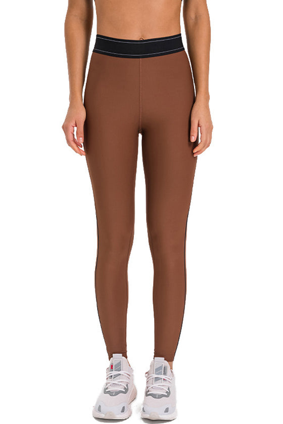 PACK265537-P2017-1, Chestnut Stitching Waistband Sideseam Detail Gym Leggings