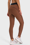 PACK265537-P2017-1, Chestnut Stitching Waistband Sideseam Detail Gym Leggings