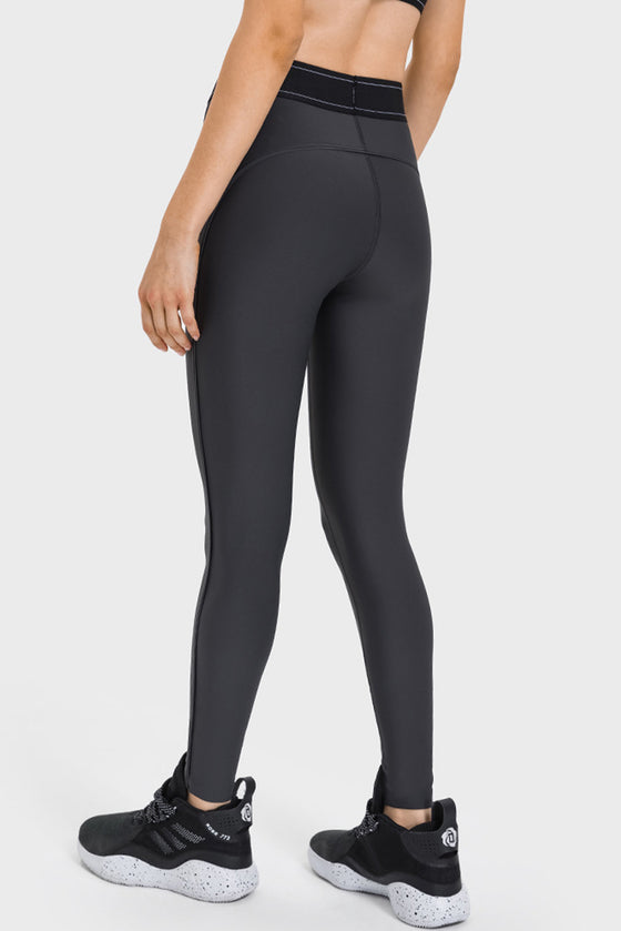 PACK265537-P4011-1, Carbon Grey Stitching Waistband Sideseam Detail Gym Leggings
