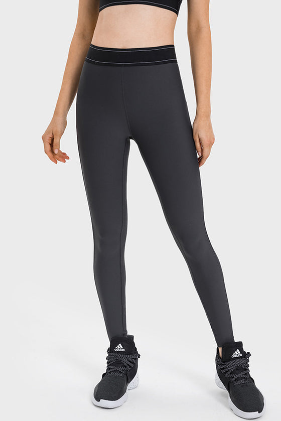 PACK265537-P4011-1, Carbon Grey Stitching Waistband Sideseam Detail Gym Leggings